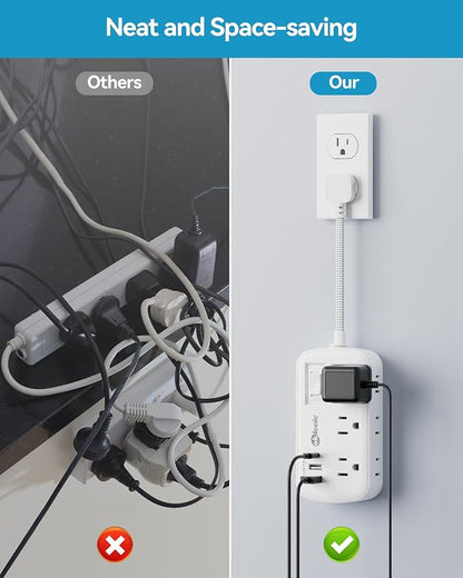 PD 20W USB C Surge Protector Power Strip, Travel Power Strip with 3 USB(1 USB C) Ports and 6 Outlets, Short Extension Cord 1 Ft, PD 20W Fast Charging Station, Wall Mount for iPad Pro iPhone Samsung