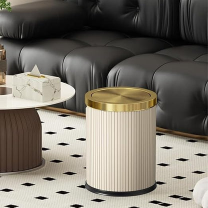 White Gold Bathroom Trash Can,Bedroom Garbage can with lid，Modern Trash Can with Flipping Lid, 4gallon,Garbage cans for Kitchen，Living Room (15L-White)