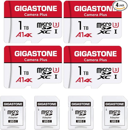 GIGASTONE 1TB Micro SD Card 4-Pack, Camera Plus, Action Camera, A1 Run App for Smartphone, 150MB/s, 4K Video Recording, Micro SDXC UHS-I A1 U3 Class 10