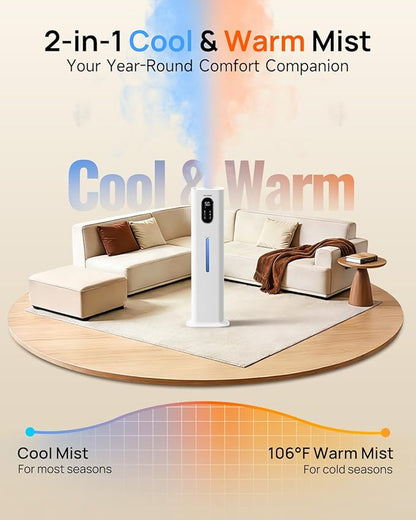 Humidifiers for Bedroom 500 sq ft, 2.1Gal/8L Warm & Cool Mist Humidifier Large Room with Essential Oil Diffuser, Large Room Humidifiers for Home Baby Nursery Office Plants, White