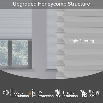 Cellular Shades Light Filtering Honeycomb Blinds for Indoor Windows, Cordless Cellular Shades 1.5 inch Cell Pleated for Bedroom Home Office, Custom Size, Half Shading Misty Lavender