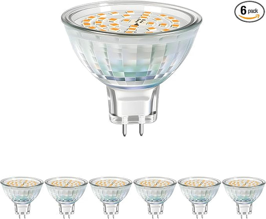 MR16 LED Bulbs 5W, 12V Low Voltage GU5.3 LED Spotlight Bulb, Non-dimmable, 450Lm, 120° Flood Beam Angle, for Landscape, Recessed, Track Lighting, Pack of 6 (3000K)