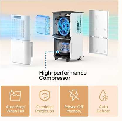 DR.PREPARE 2000-2600 Sq.Ft Dehumidifier for Home with Drain Hose, 38 Pints/Day Dehumidifier for Basement, Bedroom, Bathroom, Dry Clothes, Intelligent Humidistat, 3 Modes, 24H Timer, 0.53 Gal Bucket