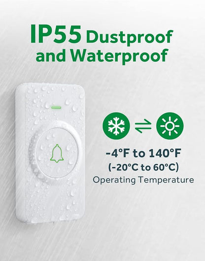 AVANTEK Wireless Doorbell, 1000 ft Range, 1 Button + 2 Receivers, White