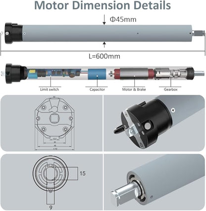 24V KNX Smart Awning Motor, 45mm Tubular Blind Motor Kit for Outdoor Windproof Roller Shades, Heavy Duty Automatic Shade Opener (50 N.m for Φ50mm（2") Groove Tube