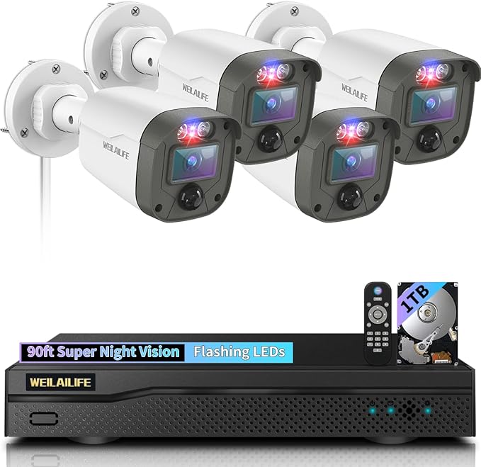 【90ft Super Night Vision】 5MP Outdoor Wired Security Camera System, Home Video Surveillance Systems, CCTV Cameras with DVR Recorder