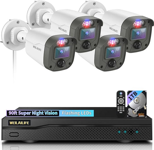 【90ft Super Night Vision】 5MP Outdoor Wired Security Camera System, Home Video Surveillance Systems, CCTV Cameras with DVR Recorder