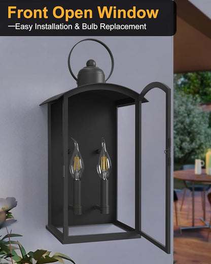 19.7-INCH Outdoor Wall Light Fixtures, Dusk to Dawn Exterior Lanterns Waterproof, Large Porch Sconces Wall Mounted Lighting, Modern Matte Black Front Open Window Wall Lamps for Patio