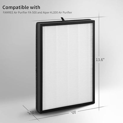 2-Pack FA-500 Replacement Filter Compatible with Famree FA500 and Aiper KJ200 Purifier, 2-IN-1 Activated Carbon Filter + Filters