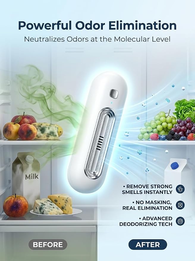 Fridge Deodorizer Refrigerator Odor Eliminator Smell Remover Portable Powerful Deodoriser Freshness Preserver Compact Rechargeable Eliminate No Filters Extends Food Reduces Waste Car
