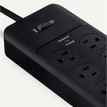 Amazon Basics 12-Outlet Surge Protector Power Strip, 4000 Joules, 8ft Extension Cord, Rectangle, for Home, Office, Gaming Room, Black (Pack of 2)