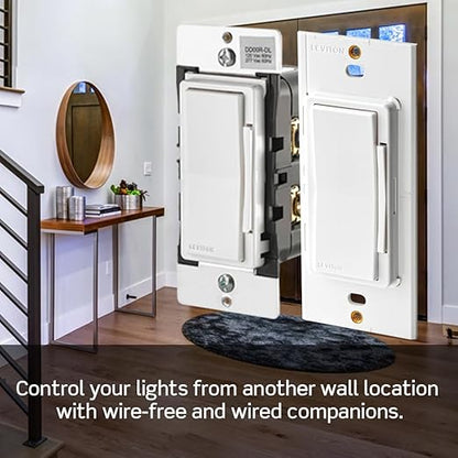 Leviton Decora Smart Dimmer Switch, Wi-Fi 2nd Gen, Neutral Wire Required, Works with Matter, Alexa, Google Assistant, Apple Home/Siri, Wired or Wireless 3-Way, D26HD-1RW, White