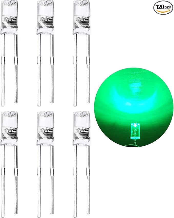 LED Light Emitting diode 3mm high Brightness LED Clear LED Light Emitting Diodes Bulb LED Lamp, 3 mm Smooth Cylindrical concave Surface (120pcs Green)