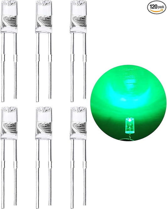 LED Light Emitting diode 3mm high Brightness LED Clear LED Light Emitting Diodes Bulb LED Lamp, 3 mm Smooth Cylindrical concave Surface (120pcs Green)