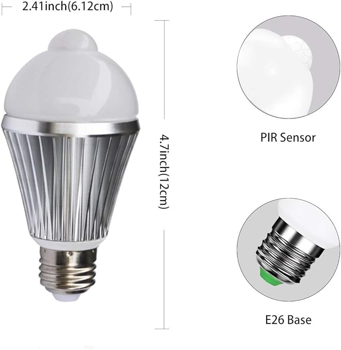 KLED Motion Sensor Light Bulbs, 7W 600 Lumen, Smart LED Light Bulbs, PIR Built-in, Motion Activated Dusk to Dawn Light Bulb Night Lights for Hallway Porch Garage Basement (Cool White)