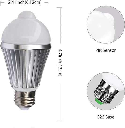 KLED Motion Sensor Light Bulbs, 7W 600 Lumen, Smart LED Light Bulbs, PIR Built-in, Motion Activated Dusk to Dawn Light Bulb Night Lights for Hallway Porch Garage Basement (Cool White)