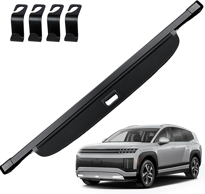 AUXKO Retractable Cargo Cover for 2026 Hyundai Ioniq 9 with 4PCS Car Headrest Hooks, Trunk Cargo Cover Luggage Security Shade Cover Shielding Shade Anti-Peeping Luggage Privacy Screen, Carbon Fiber