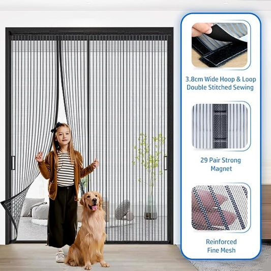 Heavy Duty Door Screen Magnetic Closure, LOVIGA 2024 Thickened Fiberglass Screen Door Mesh, Self Sealing, Left Side Opened, Pets Friendly, Fine Mesh Keep Bugs Out Fit Door Size 72 Inch X 80 Inch