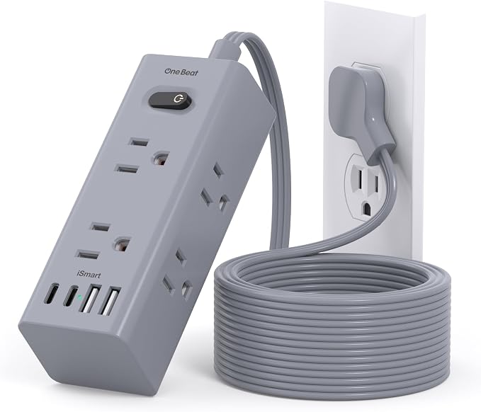 One Beat 10Ft Extension Cord with Multiple Outlets,Flat Plug Power Strip