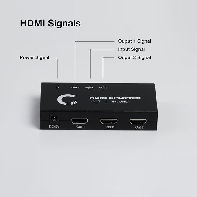 | 1x2 HDMI Splitter | Ultra HD 4K/2K | 1 Input - 2 outputs | Full HD/3D | 1080P | HDMI 1.4 | HDTV | PS4 / PS3 | XboxOne / 360 | DVD | Blu-ray | DTS Digital | Digital Audio