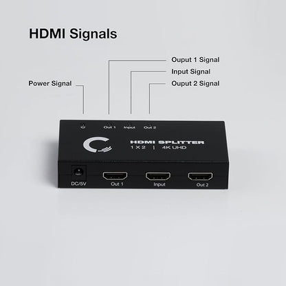 | 1x2 HDMI Splitter | Ultra HD 4K/2K | 1 Input - 2 outputs | Full HD/3D | 1080P | HDMI 1.4 | HDTV | PS4 / PS3 | XboxOne / 360 | DVD | Blu-ray | DTS Digital | Digital Audio