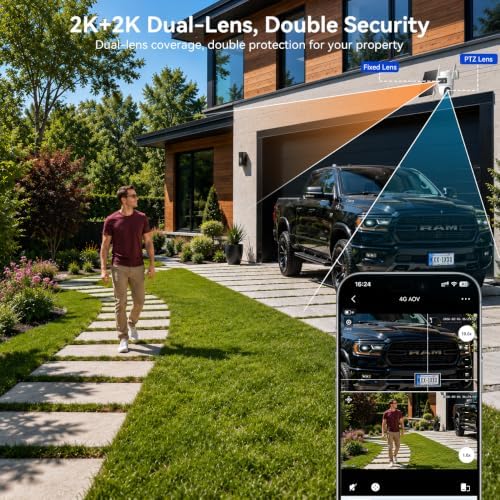 Dual Lens 4G LTE Cellular Security Camera Outdoor: No WiFi Needed