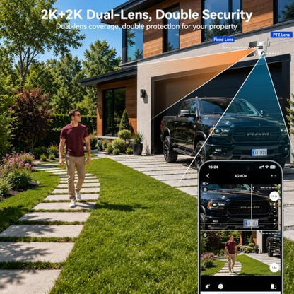 Dual Lens 4G LTE Cellular Security Camera Outdoor: No WiFi Needed