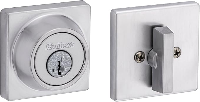 Kwikset 660 Contemporary Deadbolt Deadbolt Lock, Satin Chrome Square Exterior Keyed Front Entry Door, Pick Resistant SmartKey Rekey Security, Single Cylinder Dead Bolt