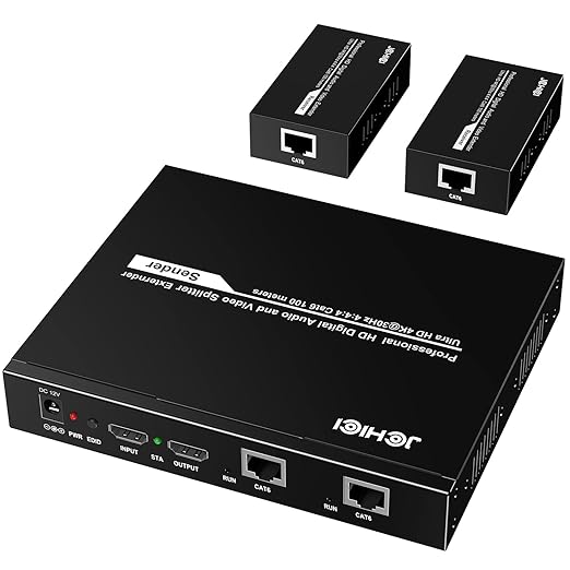 HDMI Extender Splitter 1 x 2, JCHICI 4K@30Hz 100M(328fts) HDMI Splitter with Loopout and EDID Copy Function, Lossless Transmission and Zero Latency, Support 3D