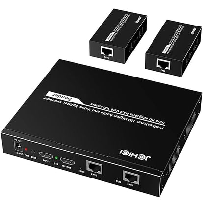 HDMI Extender Splitter 1 x 2, JCHICI 4K@30Hz 100M(328fts) HDMI Splitter with Loopout and EDID Copy Function, Lossless Transmission and Zero Latency, Support 3D