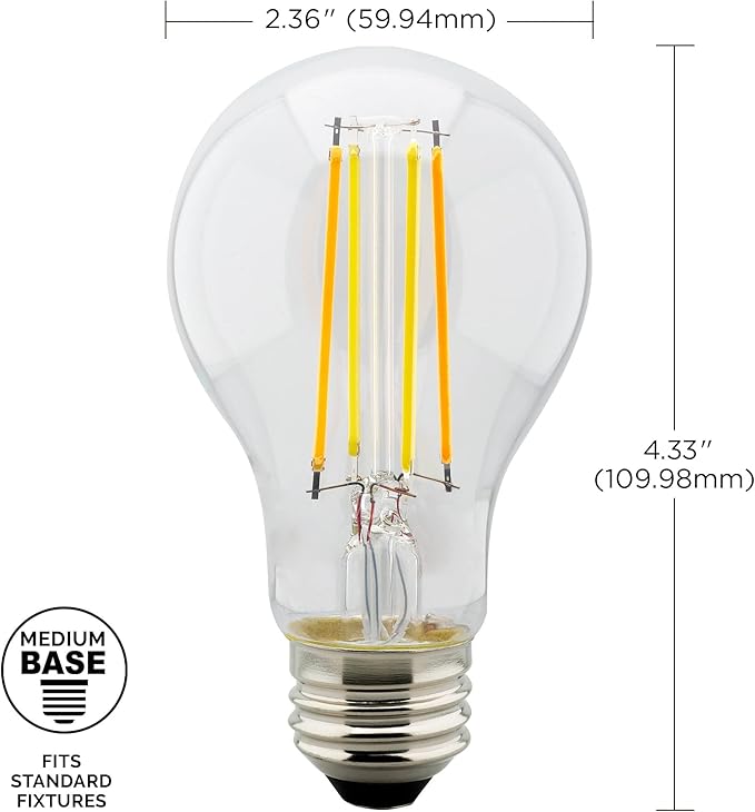 Satco S11250/04 Starfish Tunable White WiFi Smart LED Light Bulb, Works with Siri, Alexa, Google Assistant, SmartThings, Clear, A19, 4 Pack