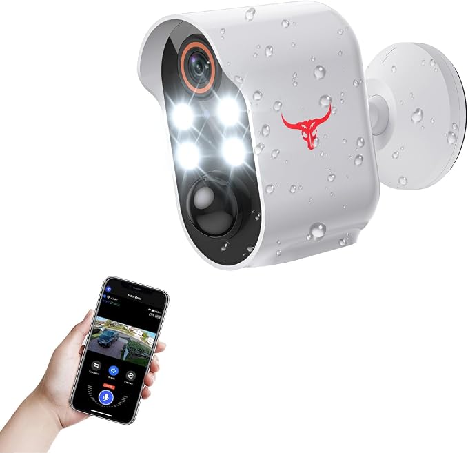 1080P Wireless Security Camera Outdoor, Battery Powered, AI Human Detection, Color Night Vision, 2-Way Audio, IP65 Waterproof, 2.4G Wi-Fi, Cloud Storage (4 spotlights)