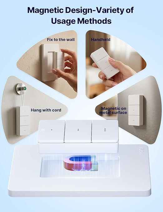 MOES ZigBee Smart Scene Switch, Wireless Remote Control for Smart Home - 3 Button 9-Action DIY Scene Controller, Magnetic Wall Mount or Handheld, 365-Day Battery, No Wiring Required