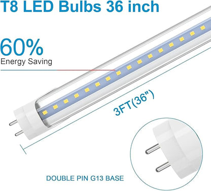 Romwish 36 Inch T8 LED Tube Light, 14W(30W Equiv.), 1600LM, 5000K Daylight, Type A+B Plug & Play or Ballast Bypass, F25T8 Fluorescent Replacement, Double-Ended Power, Under Cabinet Light, 12 Pack