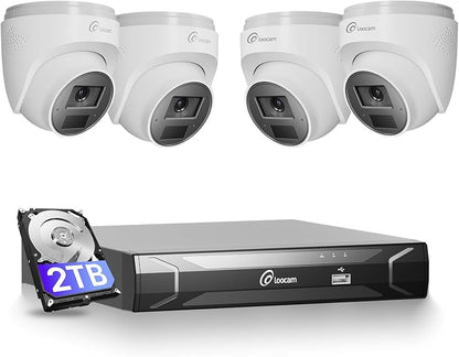 Loocam CCTV Security Camera System PoE 4K 8CH NVR with 2TB Hard Drive | Two Way Audio Dome Cameras, AI Human Vehicle Detection, 100ft IR Night Vision, 24/7 Recording, IP66 Waterproof, Remote Access