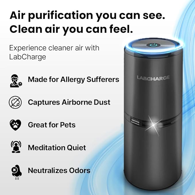 LabCharge Compact Air Purifier - Covers 250 Sq Ft - Ideal for Bedroom or Dorm Room - Silent HEPA Filter - Portable, Mini Air Purifier for Small Spaces
