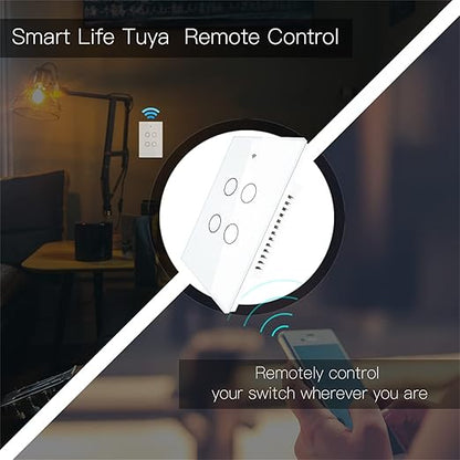 MOES Touch Wall Single Live Wire Smart Switch, No Neutral Wire Needed, 2.4GHz WiFi RF433 Light Switch Works with Smart Life/Tuya App, Alexa and Google Home, Single Pole 110V, White 4 Gang