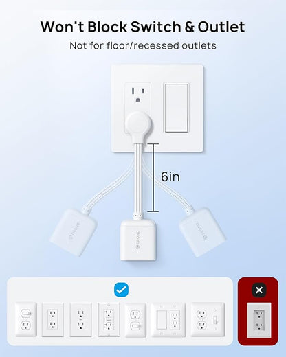 TROND Flat Outlet Extender with 6 Inch Cord - ETL Listed Flat Plug Extension Outlet Splitter Adapter, Electrical 3 Way Multi Wall Plug Extender for Home Office Dorm Room Cruise Ship Travel, White