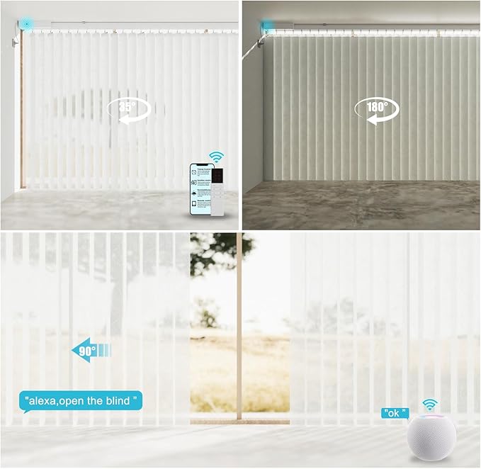 Motorized Sheer Vertical Blinds Work with Alex Google Home, Light Filtering Smart Vertical Blind Sliding Door Blinds Remote Control Blinds for Sliding Glass Door Customize(Jacquard White)