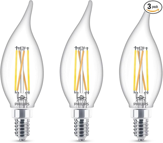 Philips Dimmable LED Bulb BA11 Candelabra (E12) Soft White 3.3w (40w Equivalent) Clear- Pack of 3