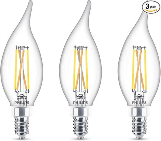 Philips Dimmable LED Bulb BA11 Candelabra (E12) Soft White 3.3w (40w Equivalent) Clear- Pack of 3