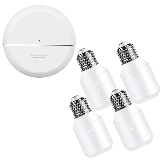 Greencycle Motion Sensor Light Socket,E26 E27 Bulb Holder,4 Light Sockets | Auto Night Sensing,7 to 26FT Detection,262FT Wireless Range,No Wiring,500W,Programmable,for Garage,Stair and Closet