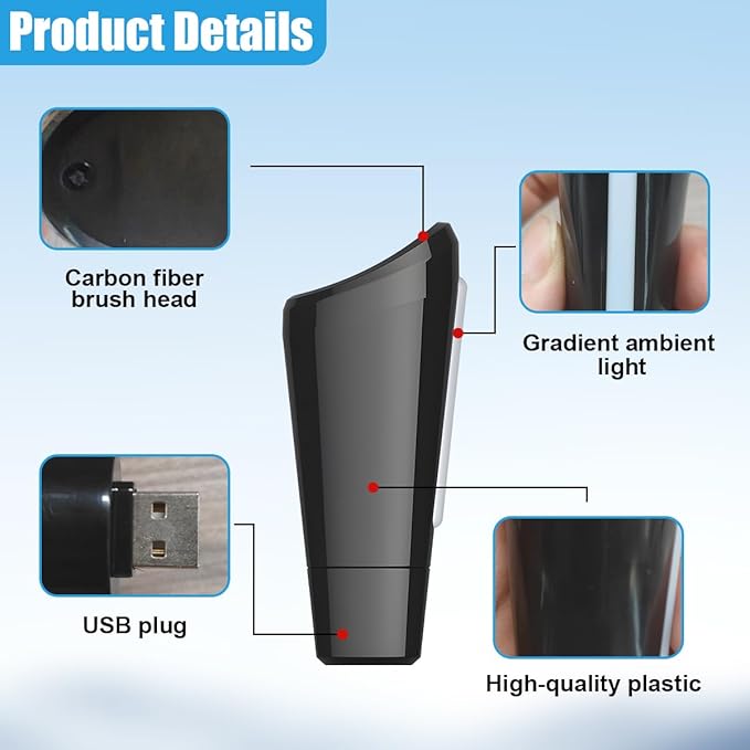 Car Air Cleaner Ionizer, Plug-in Auto Air Freshener With Ambient Lighting, Portable USB Vehicle Odor Eliminator for Removing Smoke, Pet and Food Odors, Dust (Black)
