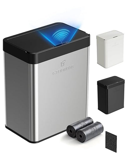 13 Gallon / 50L Touchless Automatic Trash Can, Slim Motion Sensor Kitchen Garbage Can, Stainless Steel, Soft Close Lid, Fingerprint Resistant, Hands-Free, Odor Control, Silver