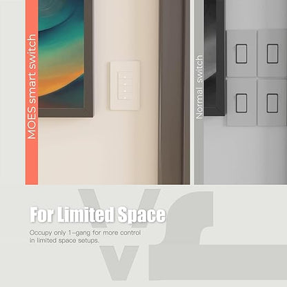 MOES Smart Double Light Switches, 2nd Generation Wi-Fi 2 Gang Single Pole Switch, Netural Wire Required, Inteligente Switch Combo Compatible with Alexa Google Assistant, Remote Control