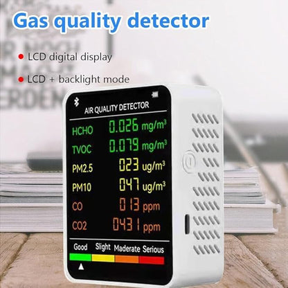 Air Quality Monitor, Multifunctional 6 in 1 C02 Detector PM2.5 PM10 HCHO TVOC Meter Air Quality Monitor, Test Indoor Pollution and Humidity Indoor