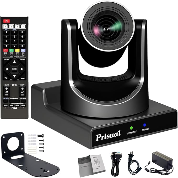 Prisual NDI PTZ Camera Gen 5, AI Auto Tracking, 20X Optical Zoom, 3G-SDI USB LAN PoE HDMI PTZ Camera for Church Worship Education Events (NDI 6 & NDI HX3 Certified) TEM-20N PRO