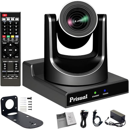 Prisual NDI PTZ Camera Gen 5, AI Auto Tracking, 20X Optical Zoom, 3G-SDI USB LAN PoE HDMI PTZ Camera for Church Worship Education Events (NDI 6 & NDI HX3 Certified) TEM-20N PRO