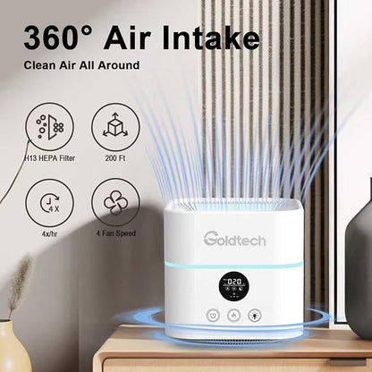 Humidifier and Air Purifier in One for Bedroom Up to 200Ft²,H13 True HEPA Filter Desk Air Purifiers with 500ML Water Tank,LED Light,Small Air Purifier and Humidifier Combo for Bedroom,Office