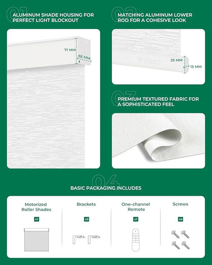 Allesin Motorized Blinds with Remote Smart Blackout Roller Shades | All-in-One & Ultra-Quiet Automatic Electric Power Blinds for Home Office, Cloud-Patterned 32x72